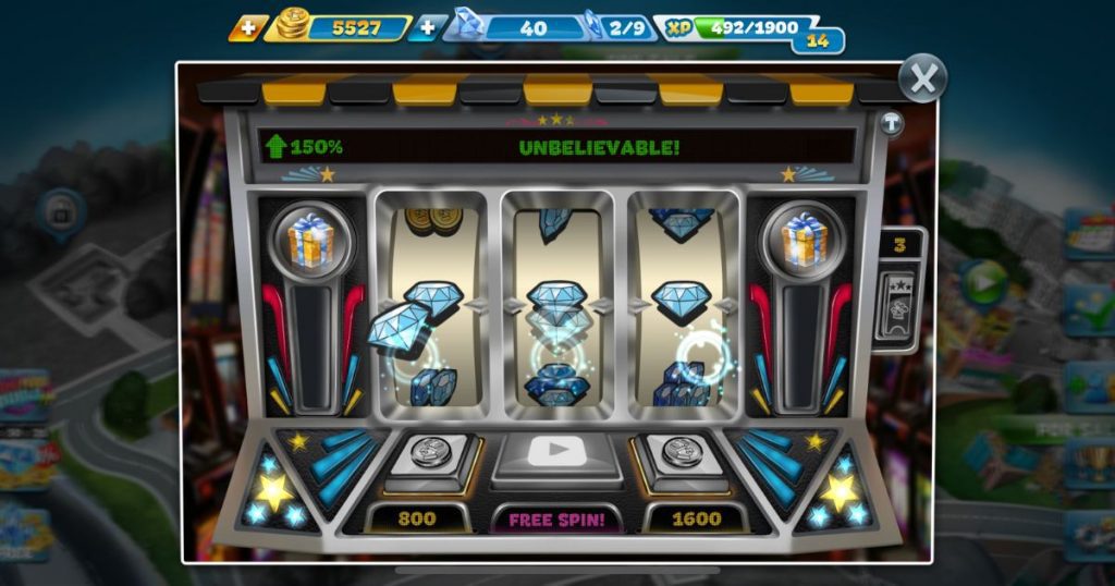 Cooking Fever casino slot that can be used to acquire gems.
