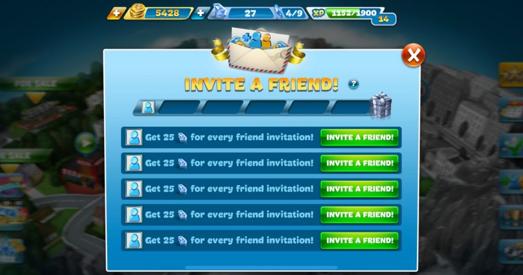 Invite a friend menu screen.