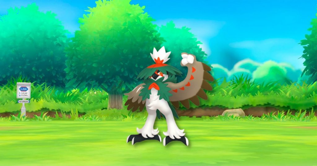 Decidueye in a grass scenery