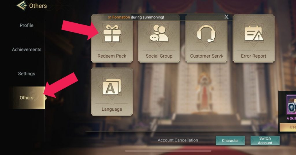Step 2 visual representation of gift code redemption.