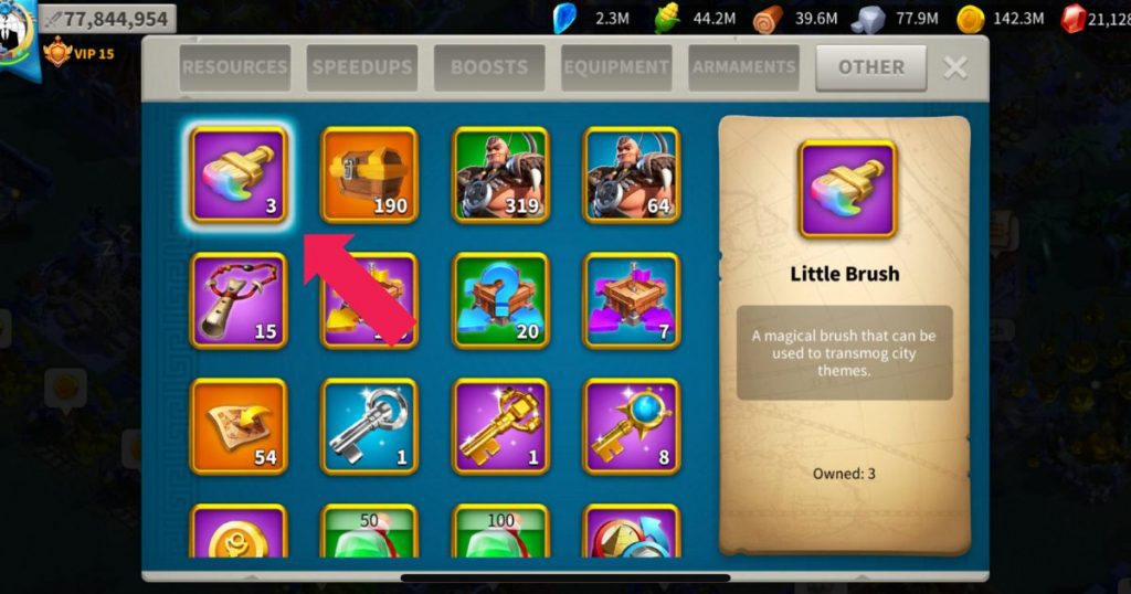 Little brushes which can be used for transmog in Rise of Kingdoms.