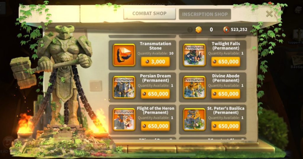 Season of Conquest legendary city skins shop.