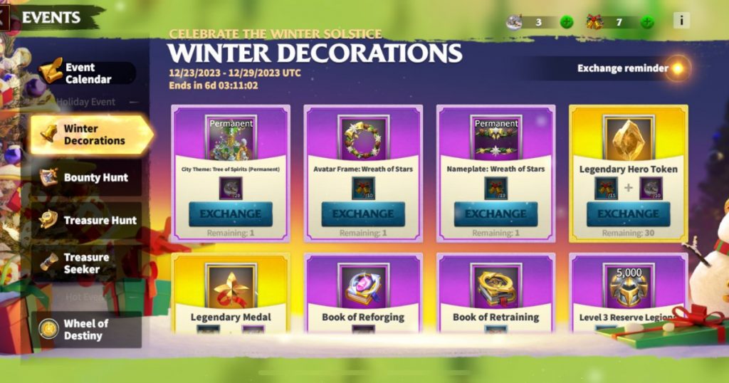 Winter Decorations event in Call of Dragons.