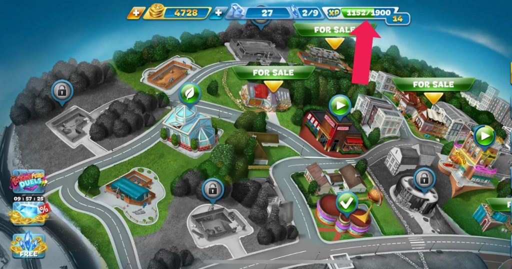 Cooking Fever XP progress bar.