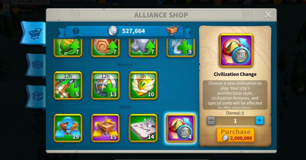Changing civilization with alliance credits.