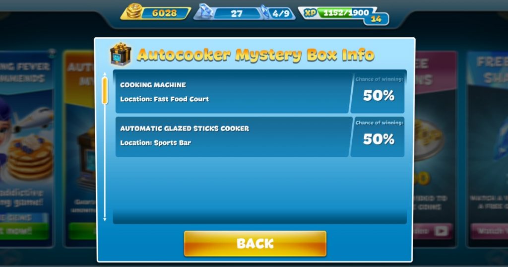 What the automatic cooking machine box contains in Cooking Fever.
