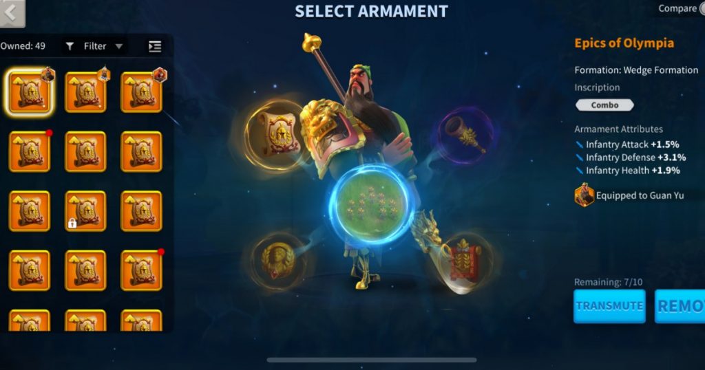 Guan Yu equipped with armaments.