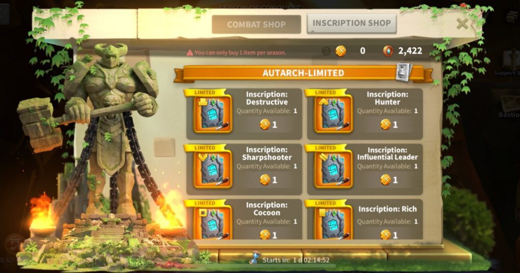 Inscription shop in the Season of Conquest.
