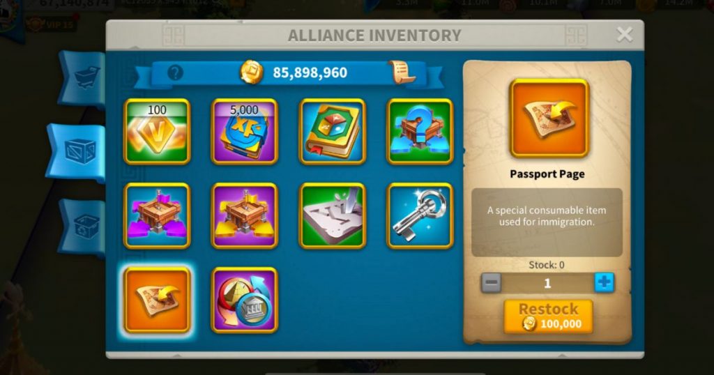 How to acquire passport pages from the alliance shop.