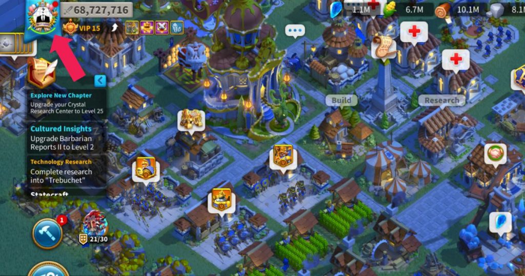 Tapping account icon in Rise of Kingdoms.