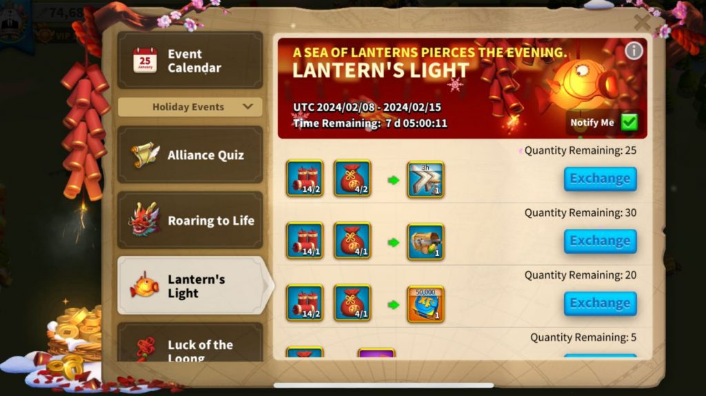 Lantern's Light event rewards.