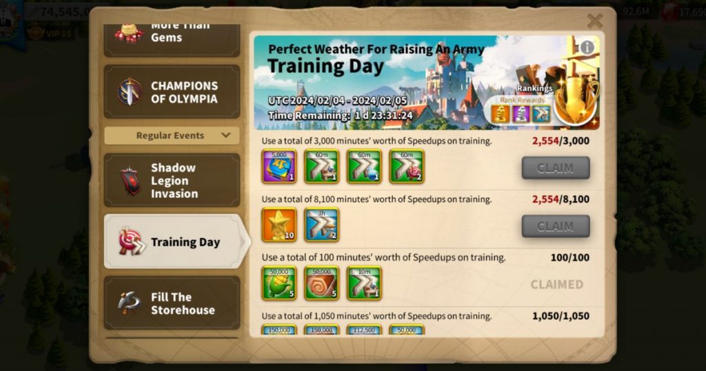 training day event in Rise of Kingdoms.
