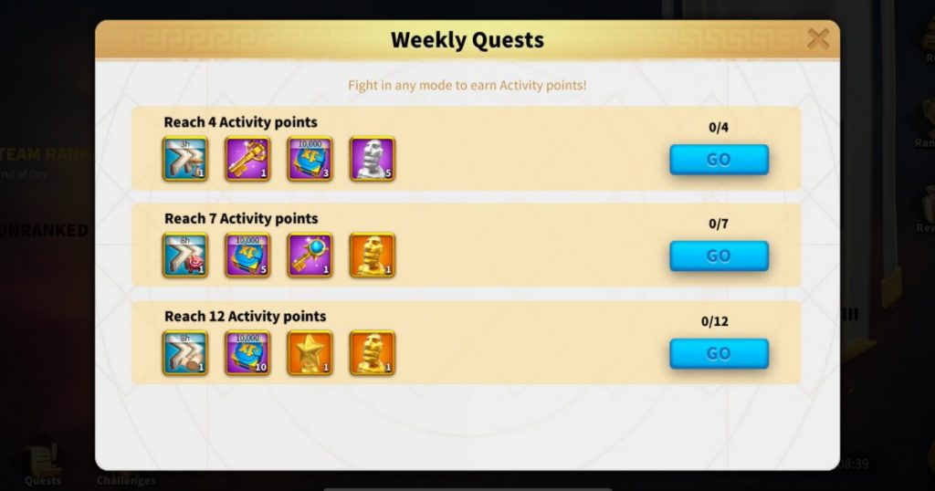Champions of Olympia Weekly Quests.