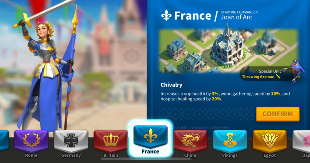 France civilization overview in Rise of Kingdoms.