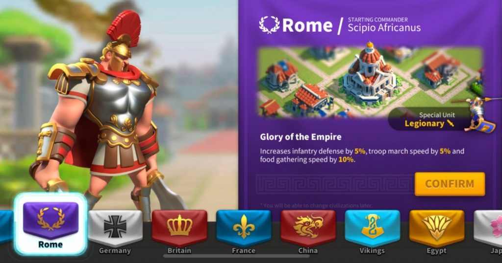 An overview of the rome civilization in Rise of Kingdoms.
