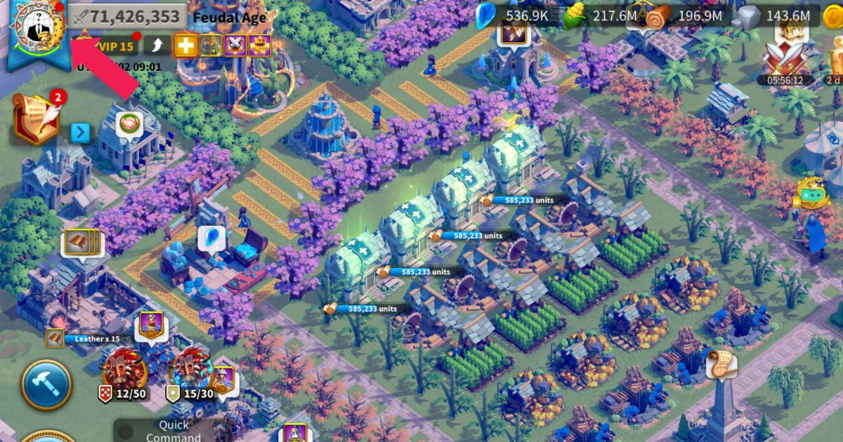 Showing how to access profile in rise of kingdoms