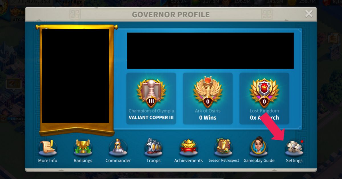 Accessing the settings in ROK